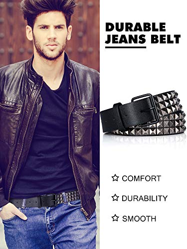 2 Piezas Cinturón con Tachuelas Cintura Negra de Tachuelas Cinturón de Metal Piramidal para Jeans, Pantalones, Negro, Plata