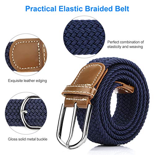 2 Piezas Cinturón Trenzado Elástico de Mujer Cinturones Hombre Elásticos Tejidos para Jeans Pantalones (Marrón y Azul Marino)