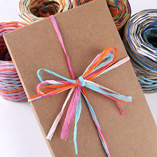 2 rollos cinta de Rafia de color de 80 m de papel de rafia cintas de cinta de embalaje de hilo de embalaje para envolver regalos de navidad, decoración de arte de bricolaje