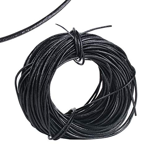 20Yard 18m Cuerdas de Cuero Redonda 1mm Cordón Hilo Cuero Negro Fabricación Pulsera Collar Colgante Bisutería y Abalorios Manualidades
