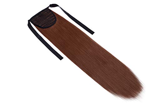 22"(55cm) Coleta Postiza Pelo Sintético Se Ve Natural con Cinta Extensiones de Cabello Clip Cola Postiza Pelucas Postizos Lisa (90g,Castaño Caoba Claro)