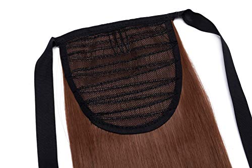 22"(55cm) Coleta Postiza Pelo Sintético Se Ve Natural con Cinta Extensiones de Cabello Clip Cola Postiza Pelucas Postizos Lisa (90g,Castaño Caoba Claro)