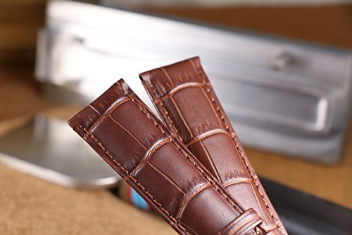 22mm Correa de Banda marrón decente Cuero Duradero Reloj para los Hombres Broche de Plata Mariposa Acolchado de Cuero Natural, Moderada