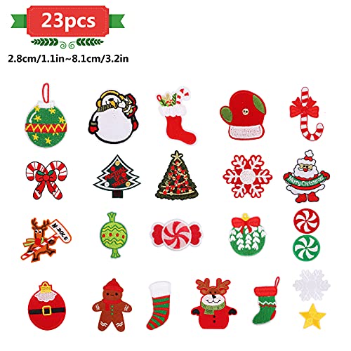 23 Piezas Parches de Navidad Para Planchar Parches Ropa Termoadhesivos Parche Bordado Aplique Pegatinas Decorativos para Coser Reparar para Navideñas Costura Pantalon Camiseta Jeans Bolsas Decoración