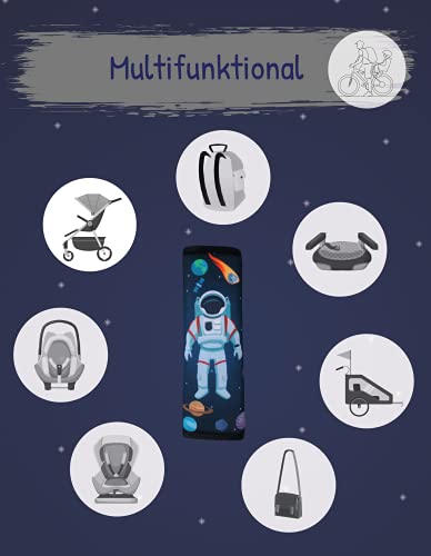 2x Protectores para cinturón de seguridad HECKBO® con dibujos de astronauta y del espacio exterior, protectores de hombros, almohadillas para el hombro, bicicleta, para sillín de bicicleta para niños