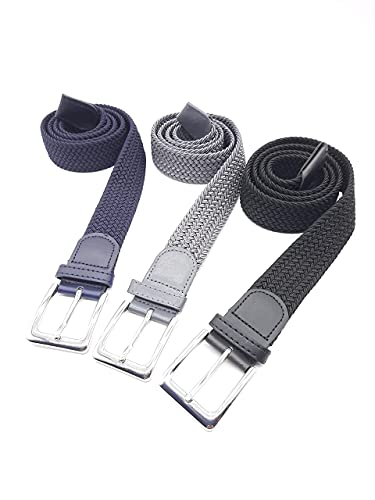 3 piezas de cinturones elásticos elásticos trenzados elásticos 115 cm de largo 3.5 cm de ancho, 1 x negro, 1 x marrón y 1 x gris.