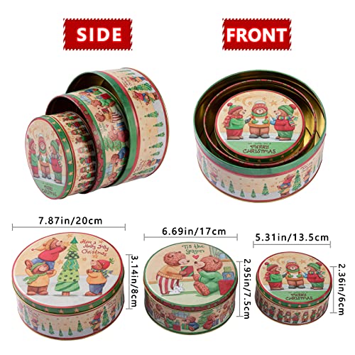 3 Piezas Latas de Metal para Ggalletas, Latas de Galletas de Navidad, Caja de Metal para Galletas, 3 Tamaño - 20 cm /17 cm /13.5 cm, para Galletas, Chocolate, Dulces, Golosinas (A)