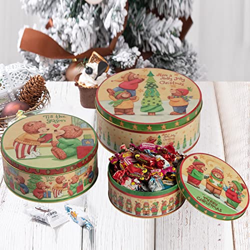 3 Piezas Latas de Metal para Ggalletas, Latas de Galletas de Navidad, Caja de Metal para Galletas, 3 Tamaño - 20 cm /17 cm /13.5 cm, para Galletas, Chocolate, Dulces, Golosinas (A)