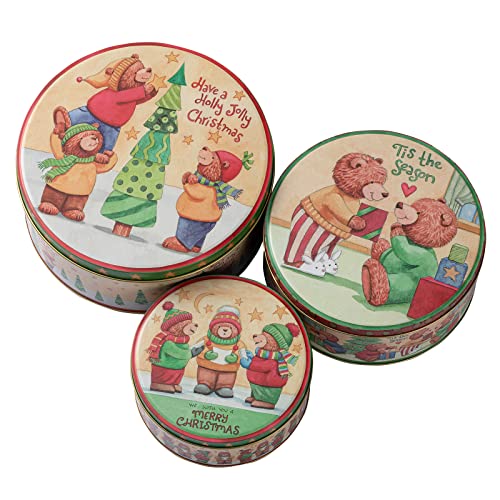 3 Piezas Latas de Metal para Ggalletas, Latas de Galletas de Navidad, Caja de Metal para Galletas, 3 Tamaño - 20 cm /17 cm /13.5 cm, para Galletas, Chocolate, Dulces, Golosinas (A)