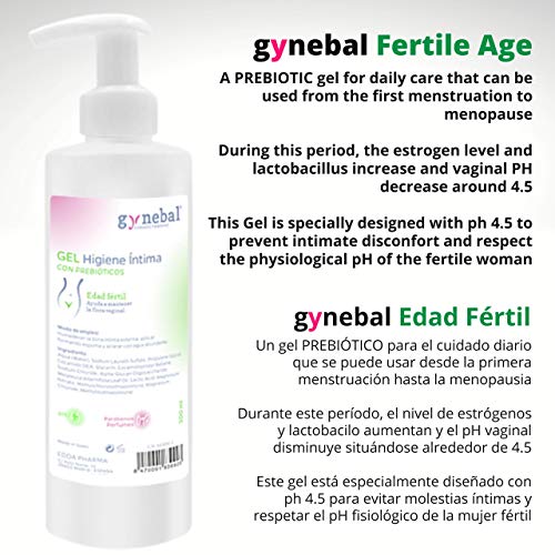 300 ml GYNEBAL Jabon intimo mujer edad fertil PH 4.5 Antibacteriano con Arbol de Te + Prebiotico + Acido Lactico + Glicerina - Gel higiene intima diaria ideal para el ciclo menstrual