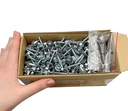 300 tornillos autoperforantes de acero chapado en zinc 4,8 x 35 mm con arandelas EPDM, cabeza de arandela hexagonal, tornillo de chapa de metal, techos autorroscantes (300, 4,8 x 35 mm)