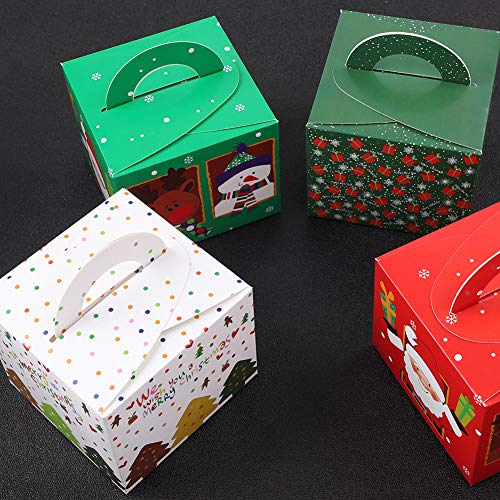 32 Pieces Bolsas de Papel Navideñas con 36 Etiquetas Navideñas y Cinta Navideña, Caja de Papel de Navidad Fácil de Plegar para Decoraciones Navideñas
