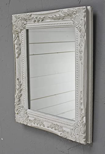 32x27x3cm rectángulo espejo de pared, vendimia-antiguo-marco de madera hecho a mano, blanco, incluido prensión