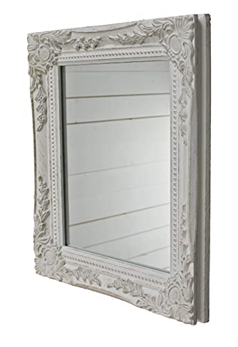 32x27x3cm rectángulo espejo de pared, vendimia-antiguo-marco de madera hecho a mano, blanco, incluido prensión