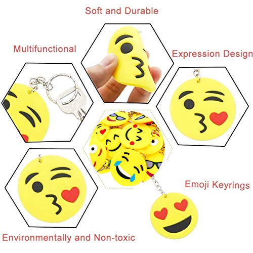 34 Pieza Mini Emoji Llavero,Emoji Encantadora Emoticon Llavero,Llavero Emoji de Cara Redonda para Fiestas de Niños, Suministros, Decoraciones de Bolsas