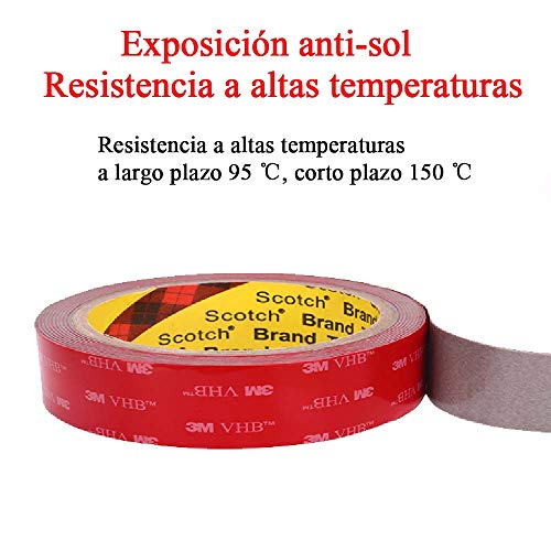 3M VHB Cinta Adhesiva Doble Cara Extra Fuerte, Adhesivo de Montaje Resistencia al Agua y a Altas Temperaturas (Gris, 2cm x 4,7m)