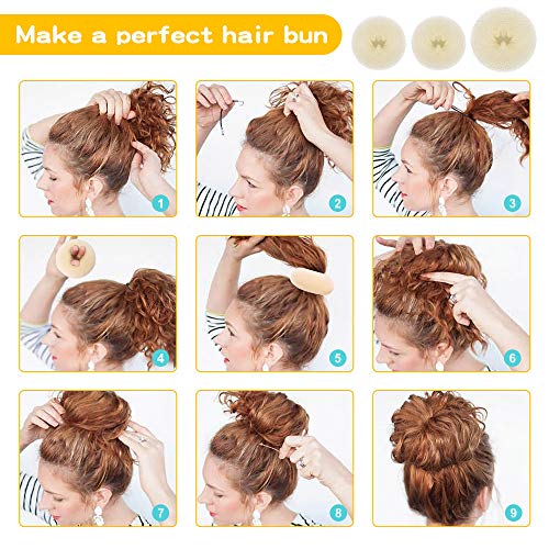 4 Piezas para Hacer Moños y 10 Horquillas para el Pelo, Esponja para Manillo de Donut, Accesorios para el Cabello Donut Pelo para Bailarines Niños y Mujeres