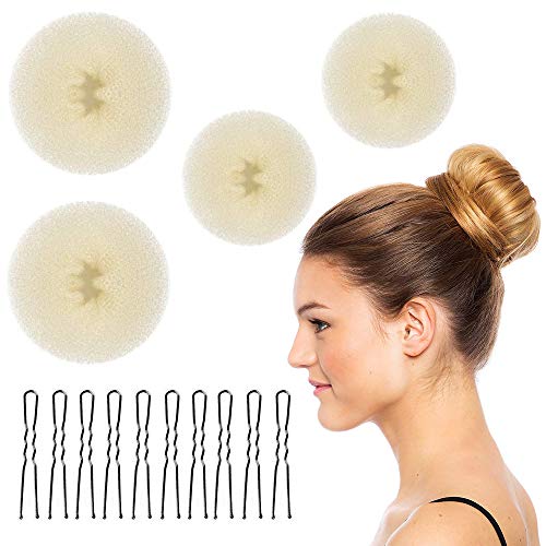 4 Piezas para Hacer Moños y 10 Horquillas para el Pelo, Esponja para Manillo de Donut, Accesorios para el Cabello Donut Pelo para Bailarines Niños y Mujeres