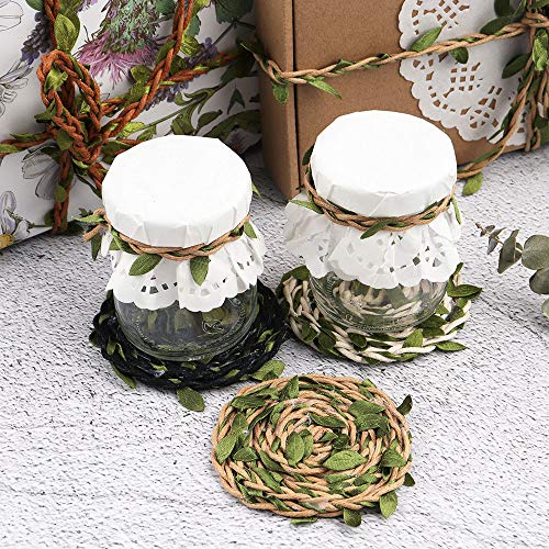 40M Cuerda Trenzada de Cáñamo Natural, NogaMoga Hilo Yute y Cinta con Hoja Verdes Artificial, 4 Color Cuerda Arpillera para Guirnalda de Flores Decoración, Jardinería, Boda, Fiesta