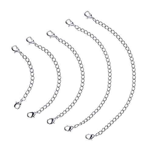 5 Piezas Extensor de Cadena Extensión de Collar Set para Manualidades de Collar Pulsera Fabricación de Bisutería (Plateado)