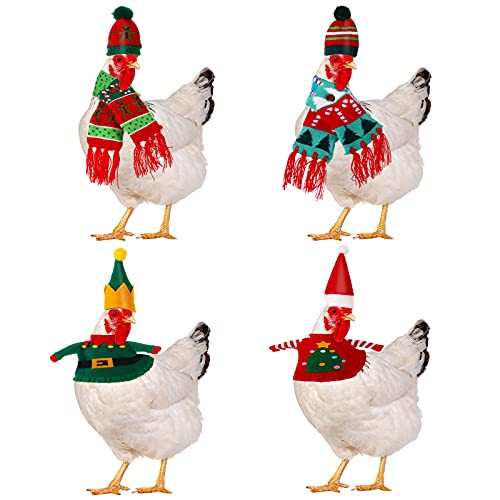 6 Sets Disfraz de Pollo Navideño Juguetes de Camisa Bufanda Sombrero de Gallina de Navidad Juguetes de Navidad de Pollo para Decoración Pollo y Pájaros Grandes