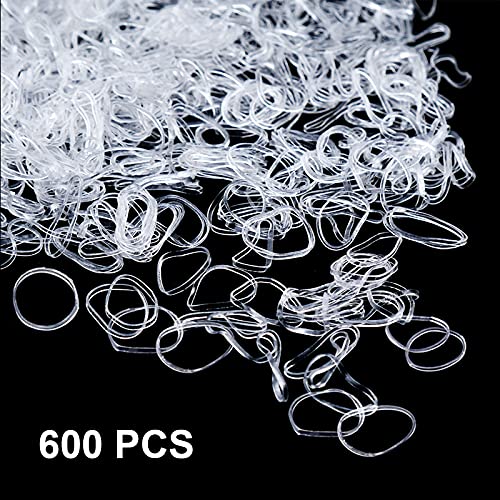 600pcs Mini Bandas Elásticas de Pelo Transparentes Goma de Pelo Coletero para Pelo de Niñas, Dreadlocks Pequeños, Peinado de Boda y Más,Transparente