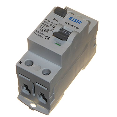 63 Amp 100mA RCD RCCB Interruptor de viaje doble polo, carril DIN monofásico, 230 voltios