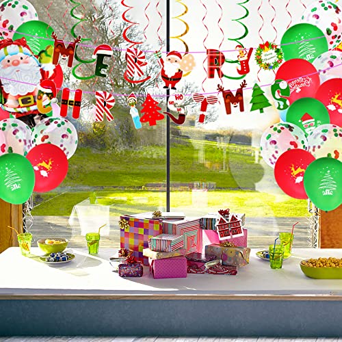65PCS Set de Globos Navideños, Olggu Bubu Globos de Navidad Decoraciones de Fiesta Feliz Navidad Decoración Colgante Remolino Kit Navidad Banner Fiesta Accesorios para Fotos,Globo de Papel de Aluminio