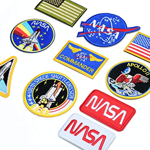 8 parches de hierro en la bandera de EE. UU. Logotipo de la NASA 100 ° transbordador espacial Misión Militar bordados parches para ropa, pegatinas de ropa de bricolaje insignias personalizadas