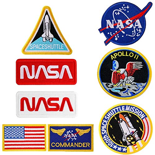 8 parches de hierro en la bandera de EE. UU. Logotipo de la NASA 100 ° transbordador espacial Misión Militar bordados parches para ropa, pegatinas de ropa de bricolaje insignias personalizadas