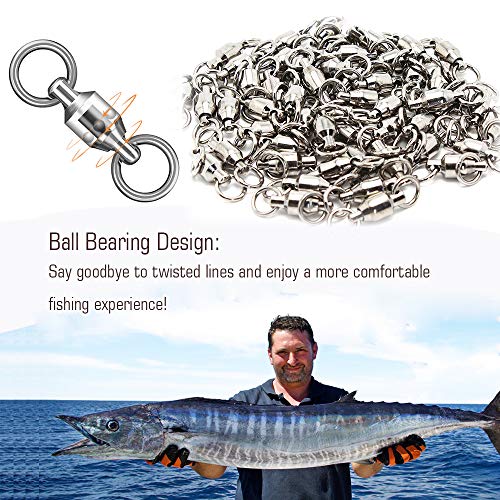 9Tong Giratorios Conectores Emerillones Imperdibles de Pesca, Rolling Swivels Alta Resistencia Rodamiento de Bolas Giratorio con Sólido Anillos 25pcs 33lbs