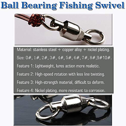 9Tong Giratorios Conectores Emerillones Imperdibles de Pesca, Rolling Swivels Alta Resistencia Rodamiento de Bolas Giratorio con Sólido Anillos 25pcs 33lbs