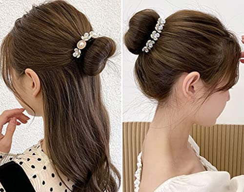 ABYK Juego de 4 piezas para hacer bollos mágicos con perlas y flores de espuma de esponja para moño y donuts para rizar, accesorios para el cabello, herramientas de bricolaje para mujeres y niñas