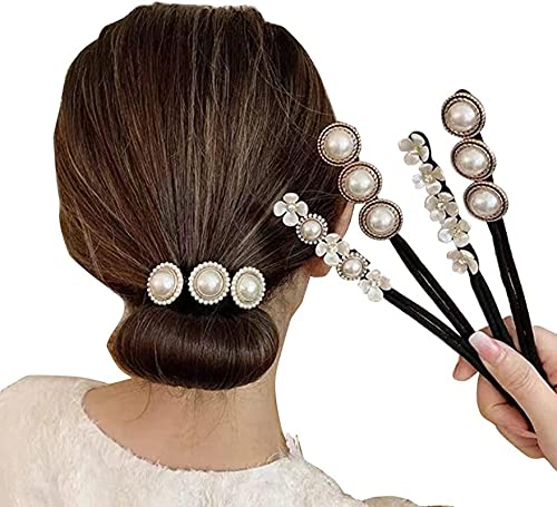 ABYK Juego de 4 piezas para hacer bollos mágicos con perlas y flores de espuma de esponja para moño y donuts para rizar, accesorios para el cabello, herramientas de bricolaje para mujeres y niñas