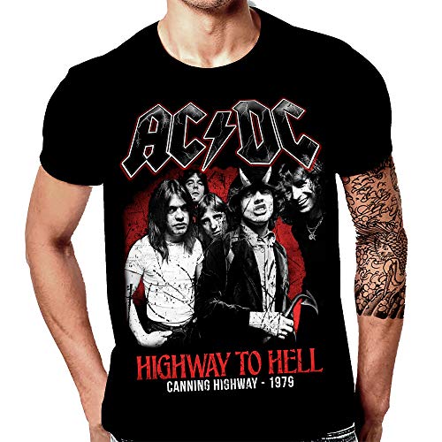 AC/DC - Highway to Hell - Camiseta Negra Hombre Manga Corta - ACDC Tshirt (XL)