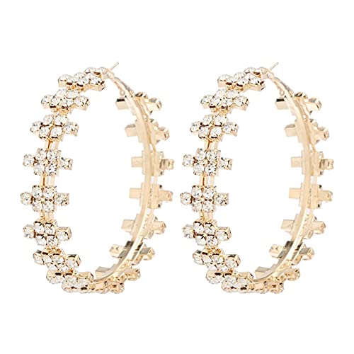 ACEACE Brillante Rhinestone Square Mujeres Hoop Pendientes Joyería Trendy Big Collection Pendientes Accesorios (Metal Color : Square Gold)