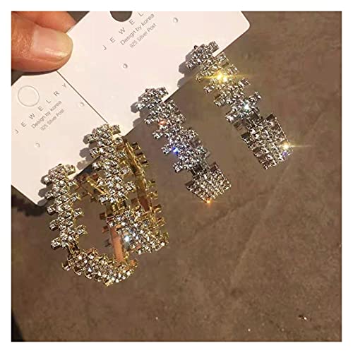 ACEACE Brillante Rhinestone Square Mujeres Hoop Pendientes Joyería Trendy Big Collection Pendientes Accesorios (Metal Color : Square Gold)