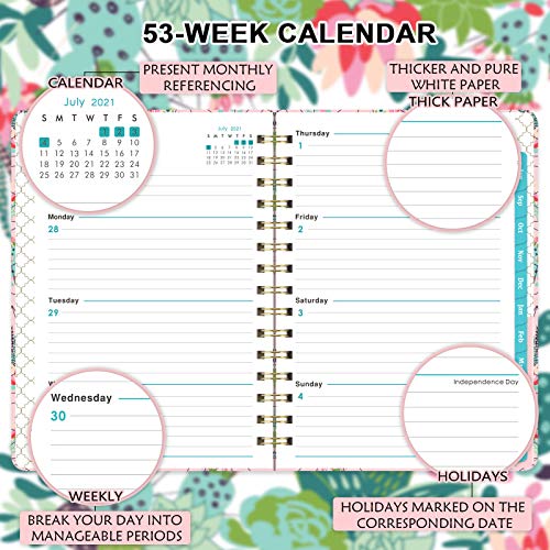 Agenda 2021 2022, agenda semanal tamaño A5 de julio 2021 hasta junio 2022, 15 x 21 cm, diseño de cactus rosa