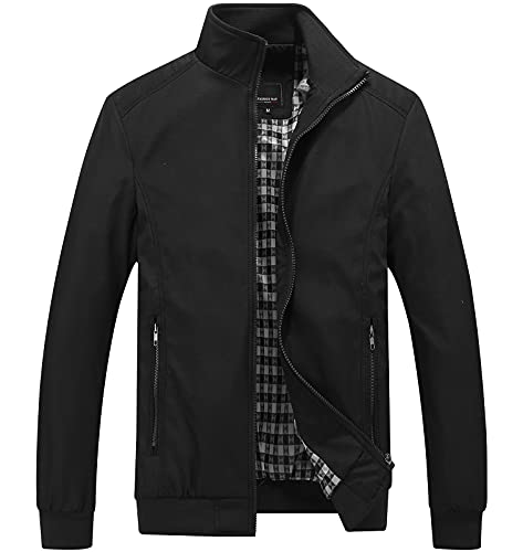 AIEOE - Chaqueta para Hombre Bombers Jacket Manga Larga sin Capucha Outwear for Man para Otoño Primavera - Negro - Talla ES M