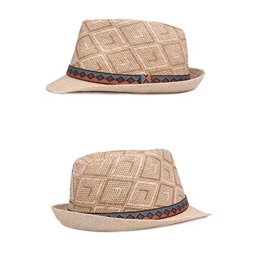 AIEOE - Sombrero de Copa de Paja para Hombre Sombrero del Sol Vaquero de Panamá Traje Gorra Jazz para Verano Vacaciones Vintage Estilo Etnica