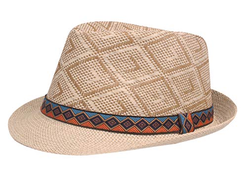AIEOE - Sombrero de Copa de Paja para Hombre Sombrero del Sol Vaquero de Panamá Traje Gorra Jazz para Verano Vacaciones Vintage Estilo Etnica