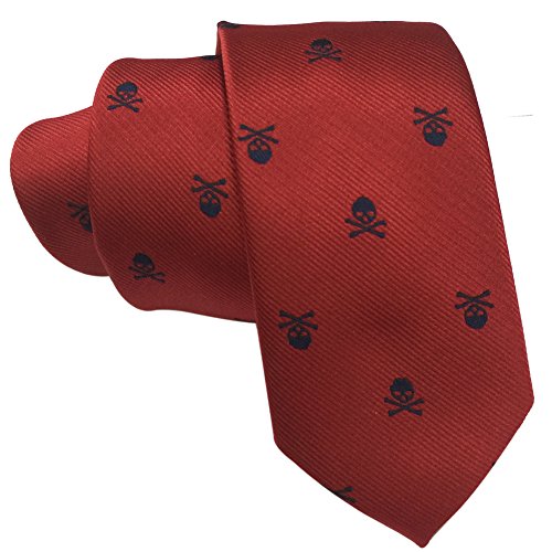 AINOW Corbata de seda tejida clásica de 6 cm para hombre Rojo Calavera roja. Talla única