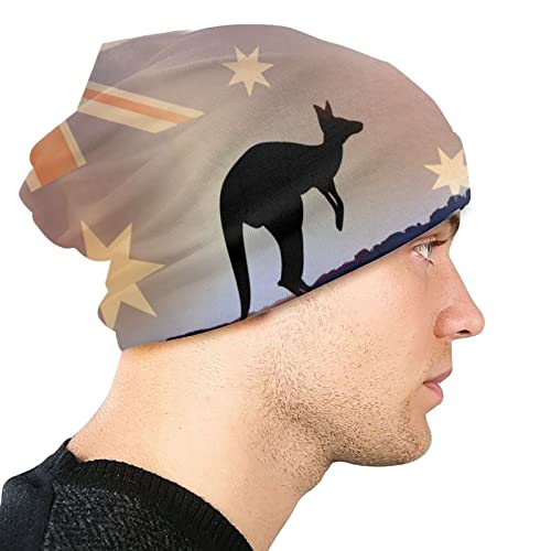 AJOR Gorro de invierno con diseño de bandera australiana y canguro, unisex, gorro de calavera para hombres y mujeres
