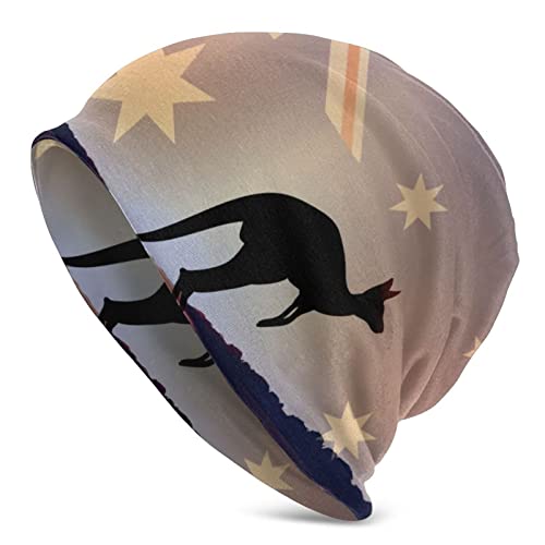 AJOR Gorro de invierno con diseño de bandera australiana y canguro, unisex, gorro de calavera para hombres y mujeres