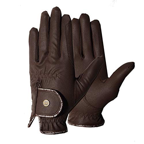 AK Light Grip - Guantes de equitación para competición y doma (marrón, 3XS)