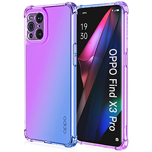 ALAMO Funda de Degradado Vistoso para el OPPO Find X3 Pro, Carcasa de Translúcido TPU Silicona con Antigolpes Bumper - Azul Morado