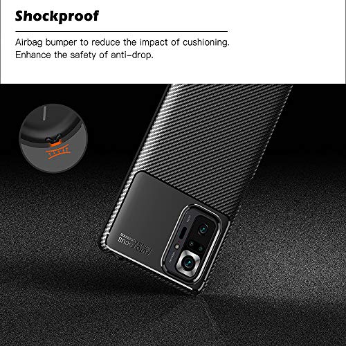 ALAMO Funda Ultra de Silicona para el Xiaomi Redmi Note 10 Pro, Carcasa Fibra de Antigolpes Bumper [con 2 Pack Protector de Vidrio Templado para Pantalla ] - Negro