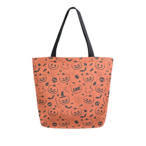 ALAZA Bolsas de compras reutilizables con calavera de calabaza, color naranja