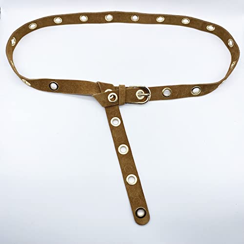 ALEXANDER MILANO Cinturón de Mujer Chicas Ante Piel con Agujeros Largo Made in Italy Vera Pelle Fino para Vestir Chica (Khaki)