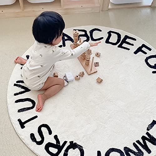 Alfombra de bebé letras para guardería, alfombras suaves y lavables alfabeto, alfombra redonda, 26 letras inglesas ilustración juego Mat gris 120 cm